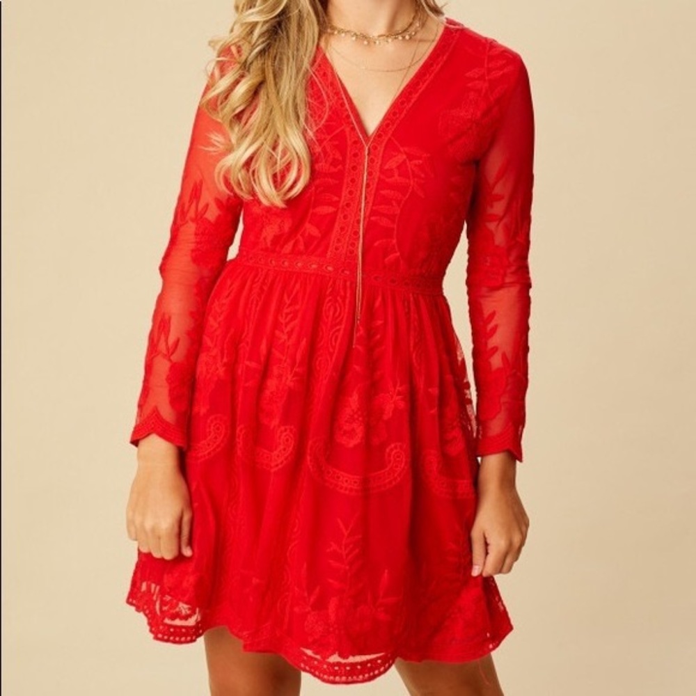 Altar'd State Sheer Red Lace Dresses (Like new) - Medium